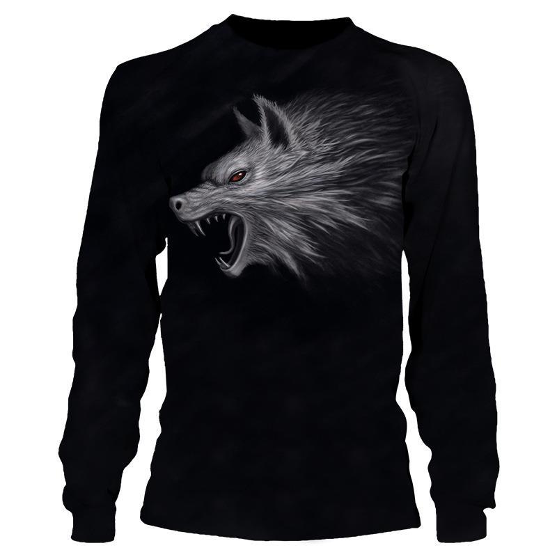 Sport Wear Men Animal Wolf Simple T Shirts Autumn Round Neck Long Sleeve Top Men's Spring Plus Size 3d Print T Shirt