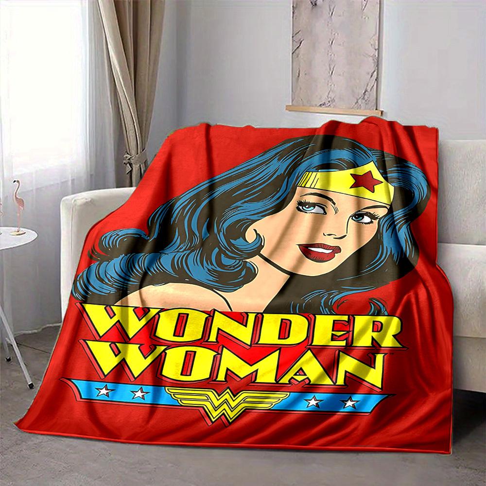 1 stuks Wonder Woman, Superhelden Deken Polyester Vezel, Comfort voor Alle Seizoenen voor Bank, Bed, Kantoor, Auto, Kamperen Ideale Huisdecoratie & Cadeau, Kantoorcomfort