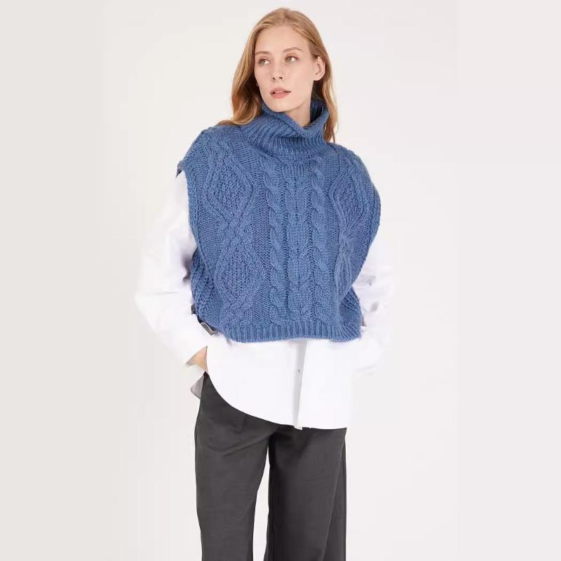 Autumn and Winter New Women's Clothing Turtleneck Jacquard Vest Sleeveless Vest Knitted Pullover Sweater