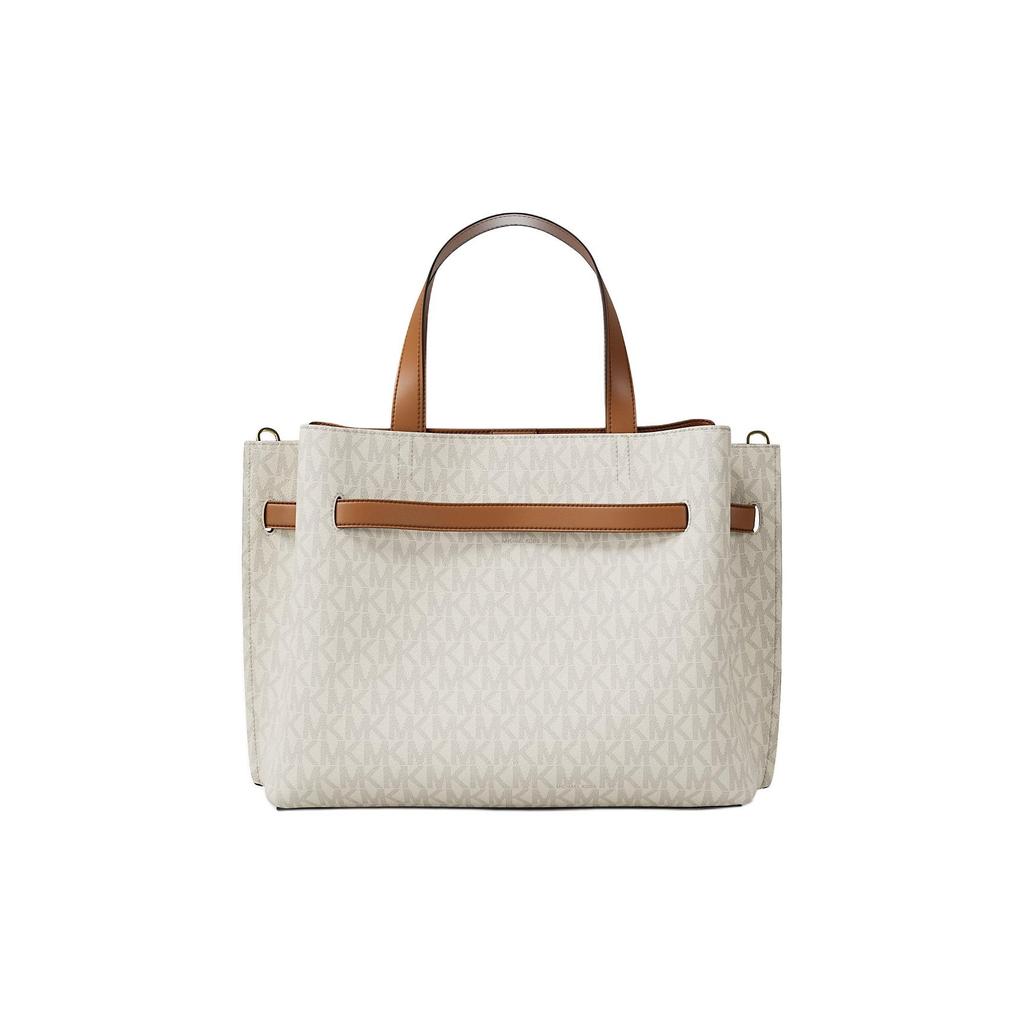 Michael Kors Borsa a tracolla in tela rivestita con stampa logo, media, da donna, Bianco Vaniglia-Marrone Ghianda 30F5GU5S2B-VANILLA