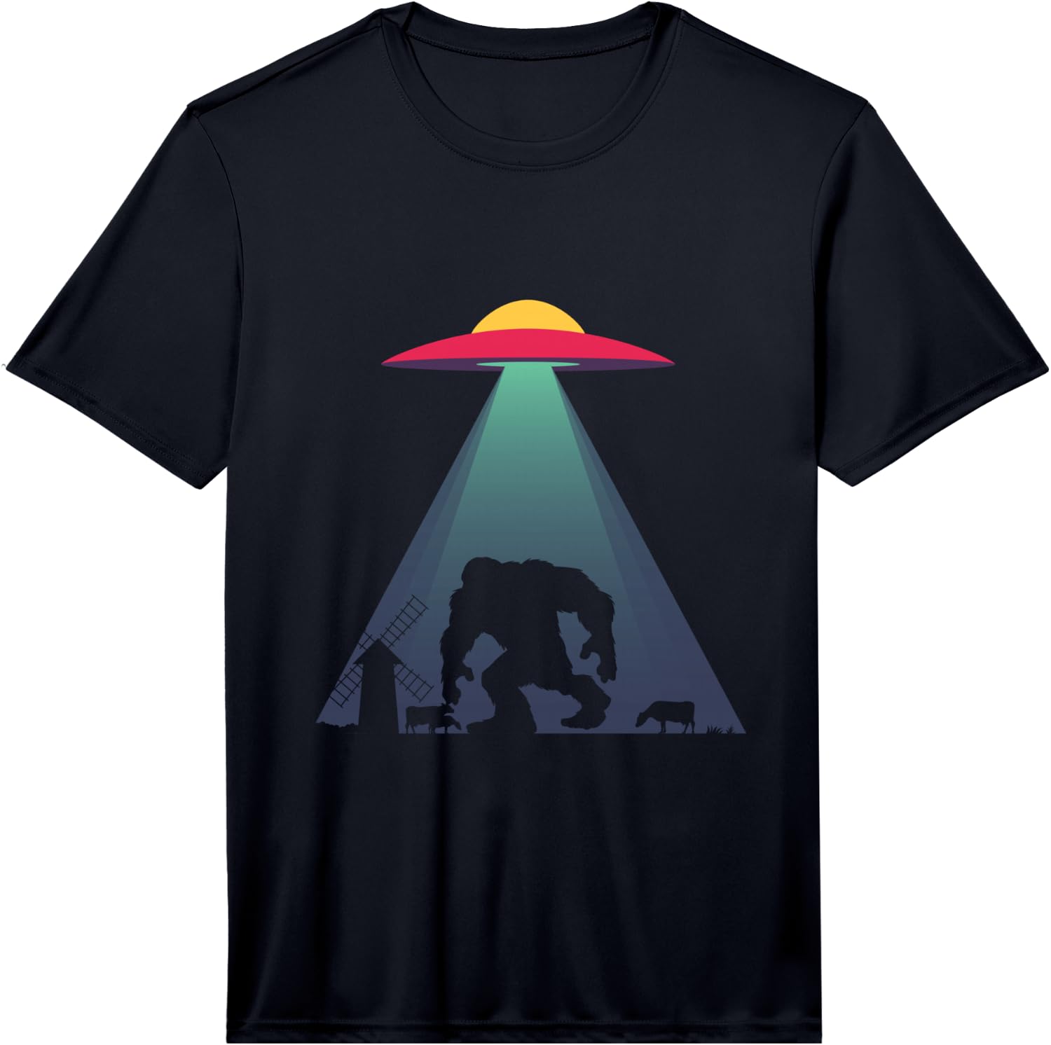 Funny UFO Bigfoot Alien Abduction Windmill Gift Performance Unisex T-Shirt M