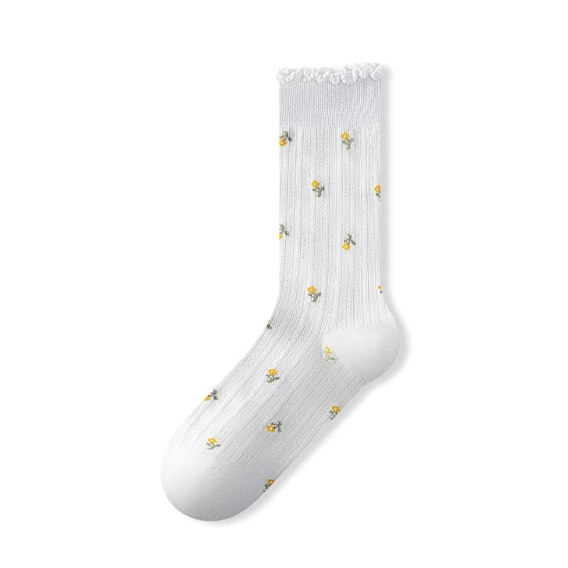 Socks Lady Spring/Summer Small Flowered Earflap Tube Socks Without Bones Layered Socks 1 pair