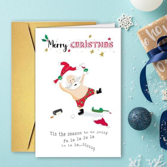 Vtipné vánoční přání pro něj, její humorný kreslený vzor, ​​vánoční skládací přání