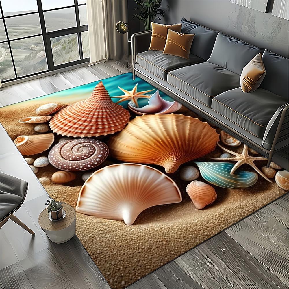 New Starfish Beach Shell Sea Star Sand Carpet Rug for Living Room Bedroom Home Sofa Decoration,Kids Play Non-slip Floor Mat
