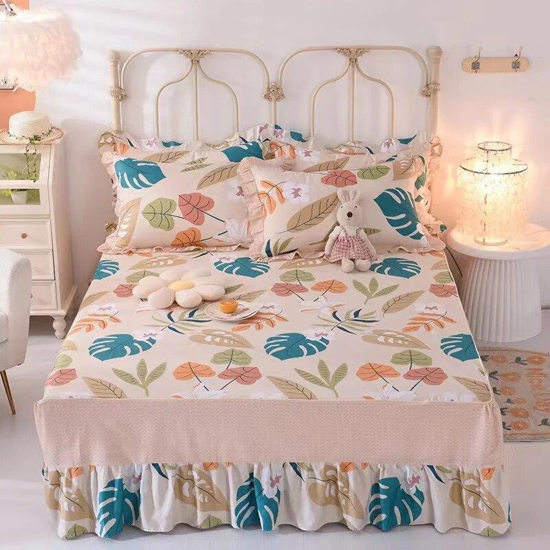 Ensemble de 3 pièces en pur coton doux pour la peau, confortable, anti-acariens, couvre-lit à imprimé floral 100 % coton et 2 taies d'oreiller