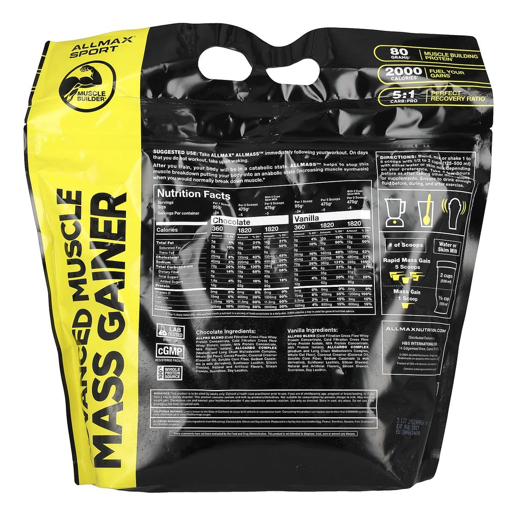 Sport, Allmass™, Pokročilý svalový gainer, Vanilka, 2,27 kg(5 liber)