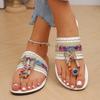Summer new slippers women's rhinestone large size toe flat bottom sandals women