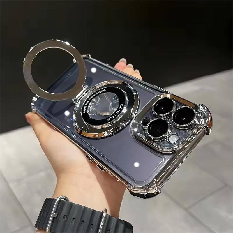Shockproof Transparent Magnetic Bracket Case for iPhone 17 Air 16 15 14 13 12 11 Pro Max 15 16 Plus XS MAX 8 Samsung S25 S24 23 S22 S21 Ultra Plus FE