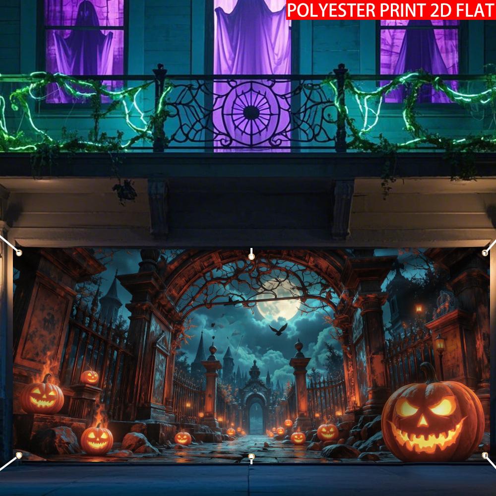 2D Banner 1 Piece, Halloween Devil Stick Castle and Jack-o '-lantern, Halloween and Fall Decorations, Halloween Decorations