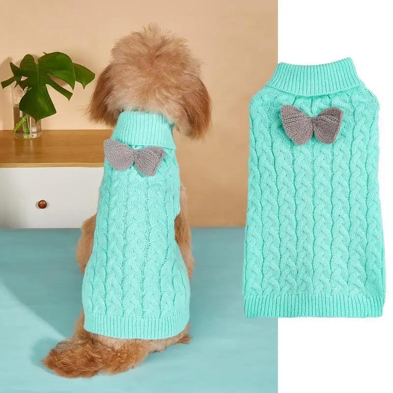 Pet Pullover High Collar Sweater Solid Fried Dough Twists Sweater Bow Knit Multicolor Comfortable Autumn Winter Christmas Pet