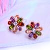 LSOOYH Blomörhängen Rose Gold Color Mode Örhängen För Kvinnor Geometri Cubic Zirconia Stud Örhängen Smycken