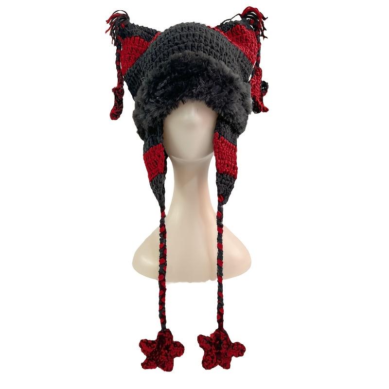 Soft Thick Unisex Warm Knitted Hat, Faux Fur Lined Winter Beanie With Stylish Ear Flaps & Tassels For Cold Weather Outdoor Use