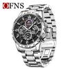 OFNS Men's Six-Hand Multifunctional Waterproof Quartz Watch with Large Dial and Steel Strap