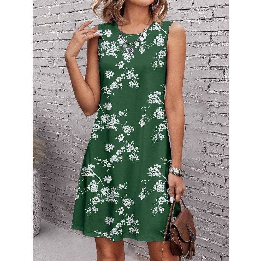 3XL Große Größe Damenbekleidung Blumen Street Mini-Kleider Sommer Ärmellos 3D-Druck Damen Freizeitkleid