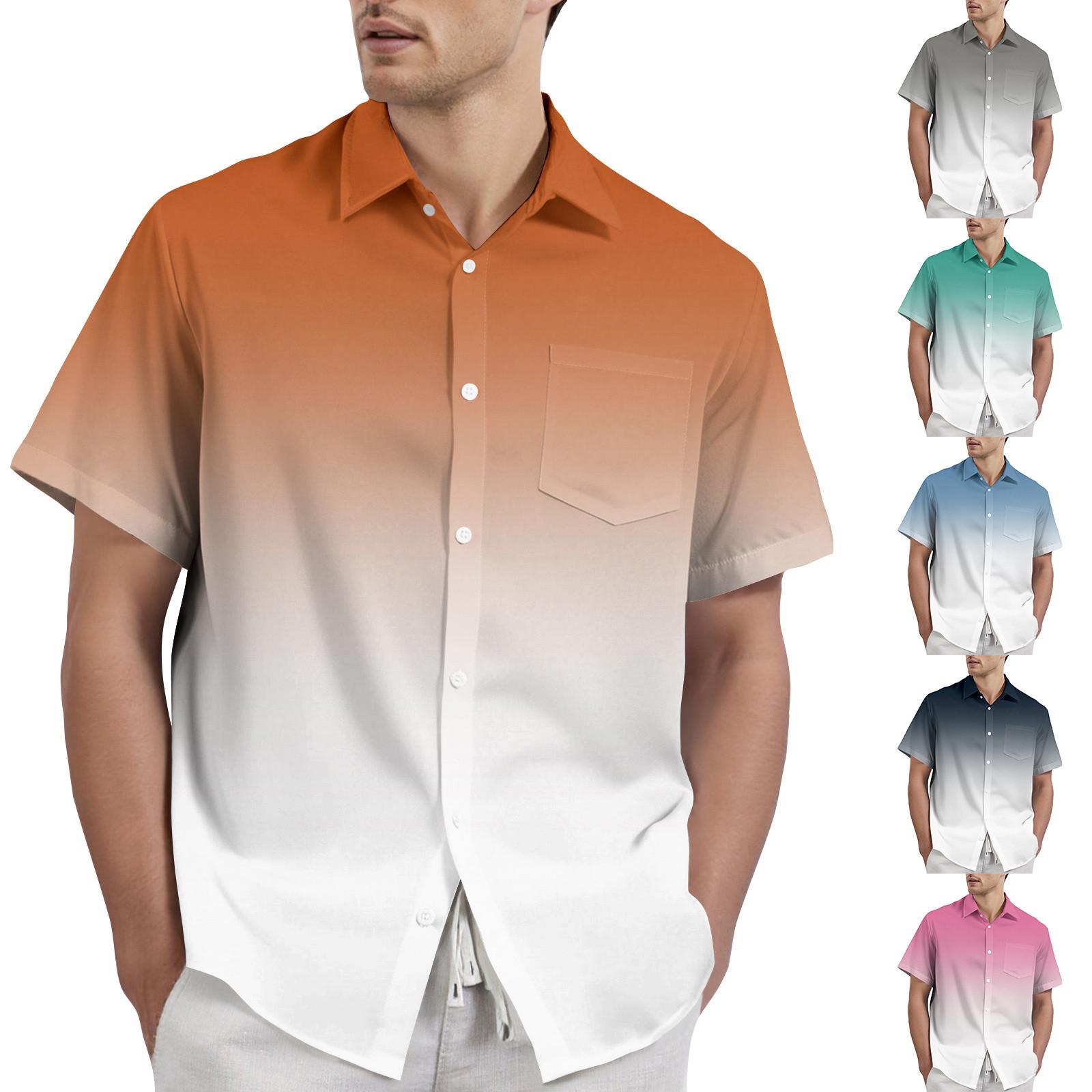 

Gradient Color - Men s Casual Short Sleeved Shirt S