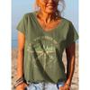 NUOVE T-shirt da Donna a Maniche Corte Casual con Scollo a V Top con Stampa di Lettere Hippie T-shirt Estive