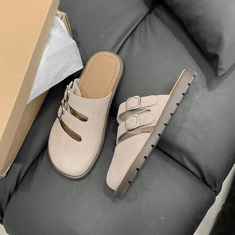 Fashion New Women's Suede Mules Slippers Platform Flats Boston Clogs Sandals Fashion Outdoor Indoor Slip On Beach Woman Soft Shoes
