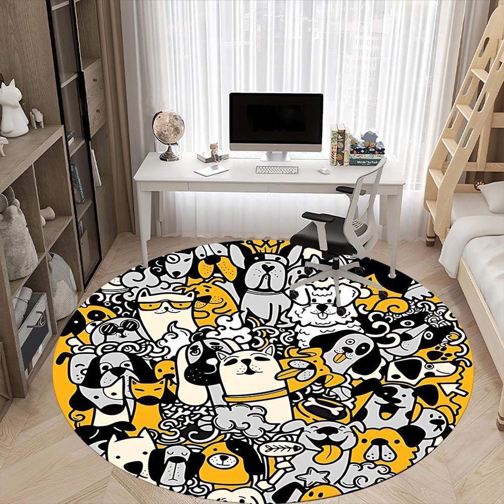 1pc Doodle Dogs Office Round Area Rug, Mat Suitable ForOffice, Under Office Chairs Bedroom Living Room Home Decor, Room Deco
