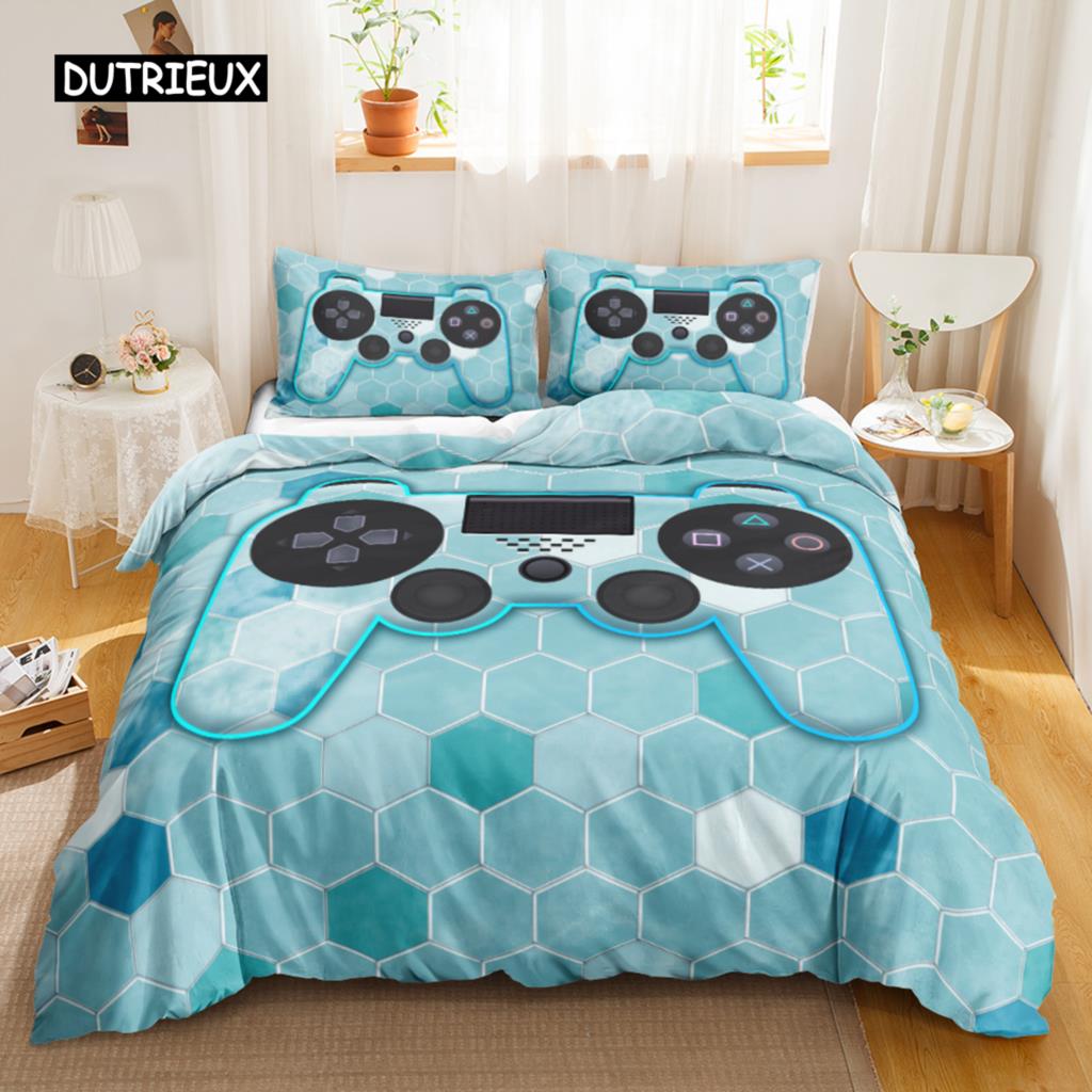 Games Duvet Cover Set Boys Kids Gamepad Bedding Set Video Game Controller Comforter Cover for Teen Girls Polyester Qulit Cover