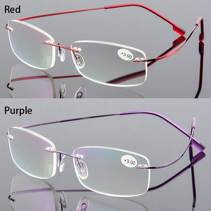 Flexible Ultralight Rimless Reading Glasses for Men Women Memory Metal Presbyopic Eyeglasses Strength +1.0 to +4.0