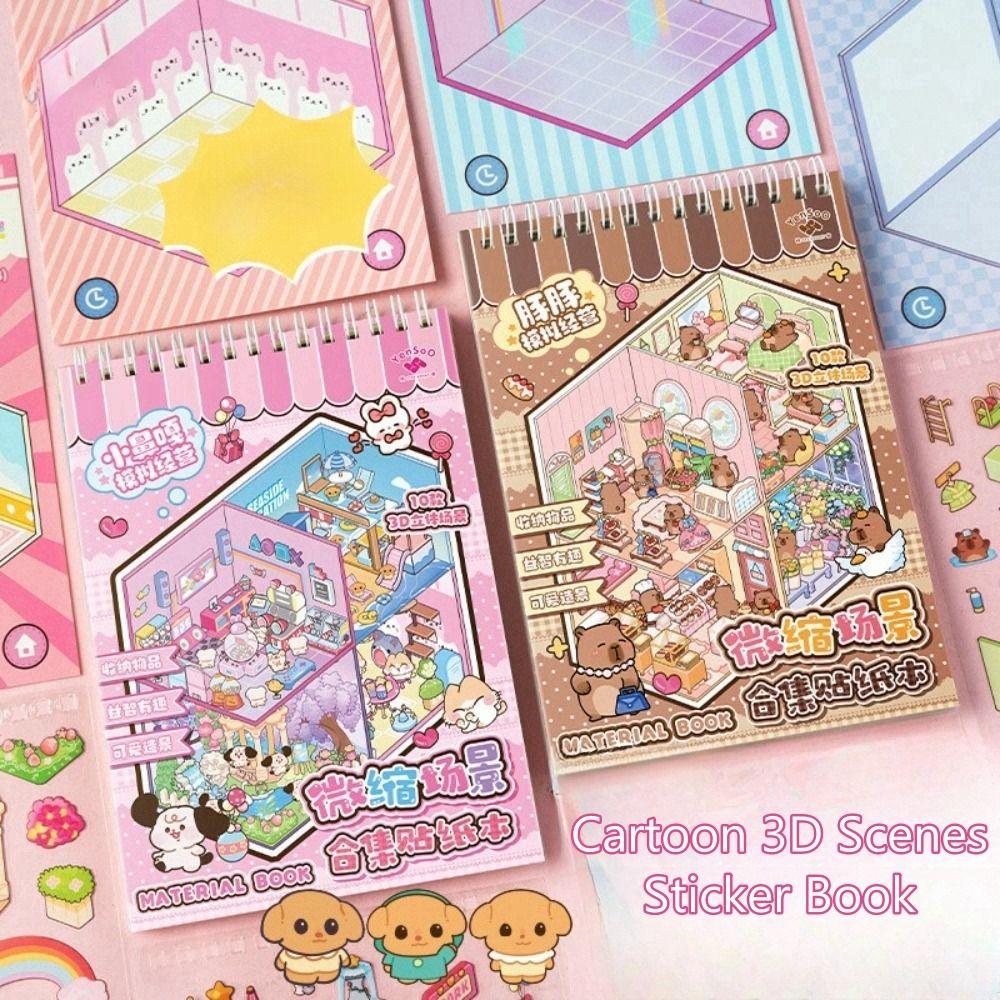 3D krajinné miniaturní scénické samolepky roztomilá kapybara kapesní scénická sada pro děti