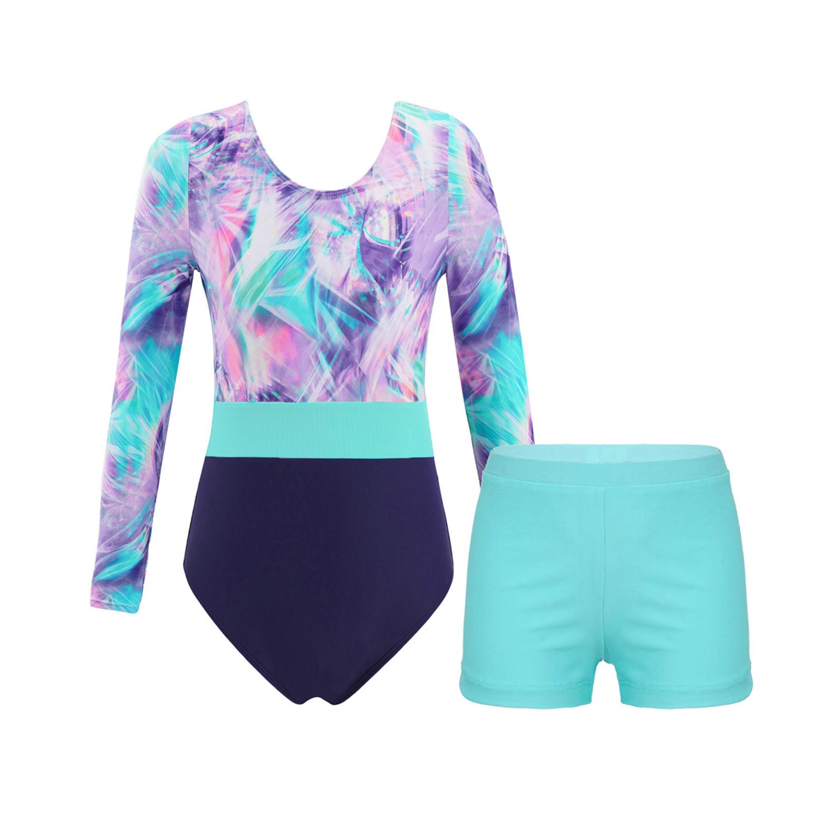 

Детский гимнастический трико с длинными рукавами для девочек, танцевальная одежда, комбинезон с шортами 9-10 Years озеро зеленый