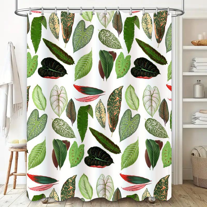 Leaf Pattern Shower Curtain Greenery Decor for Bathroom Watercolor Floral Design with Red Pink White Leaves Easy Installation Wa
