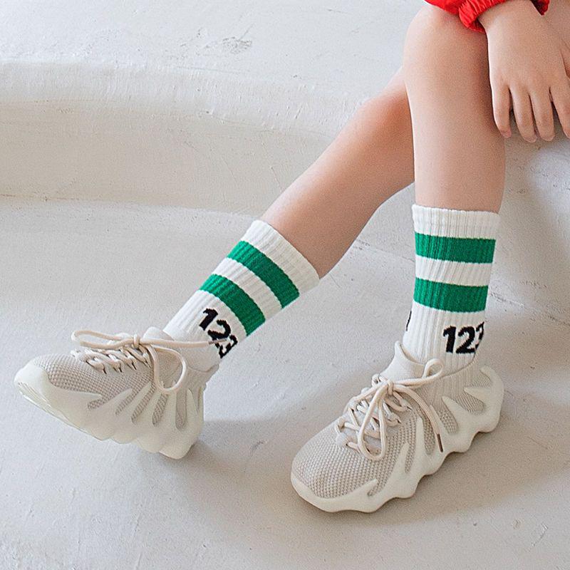 Trendy Striped Number Mid-Crew Skating Socks for Kids