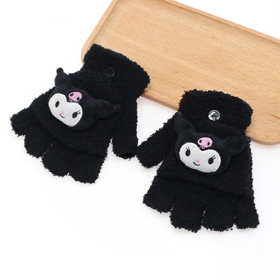 Children's Cute Cartoon Flip-Gloves: Cold-Proof, Half-Finger Winter Writing Warmth for Boys and Girls