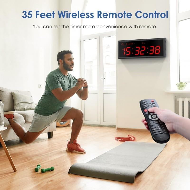 3 Inch Wireless Remote Control Gym Timer Big LED Interval Workout Clock Time Date Count Down Up Training Stopwatch