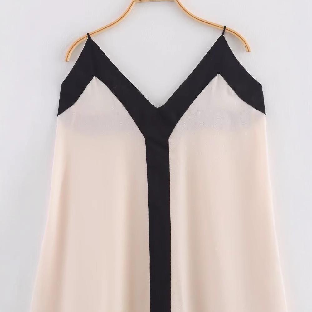 Spring 2025 Women's European & American Style Color Block V-Neck Spaghetti Strap Dress