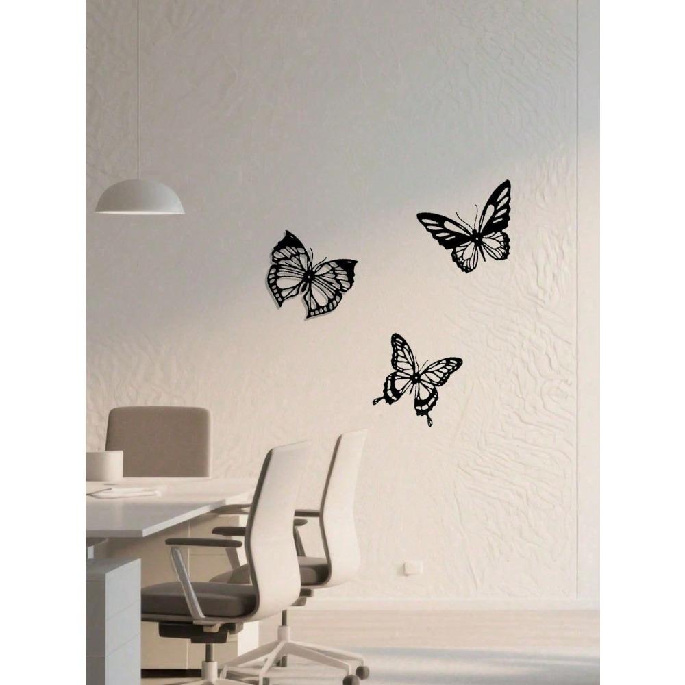 Metallschmetterling & Schmiedeeisen Wandkunst Set von 3, Vintage Heimdeko für Wohnzimmer Schlafzimmer, Rostfreies Wasserdichtes Wandbehang-Ornament