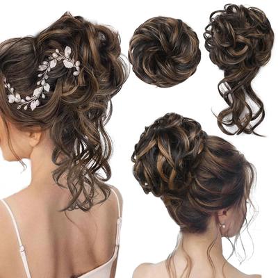 Haarknoten, Haarteil, klassische elastische Haargummis, gefälschter Haarknoten, Pferdeschwanzverlängerungen, unordentlicher Haarknoten, Zubehör für Frauen