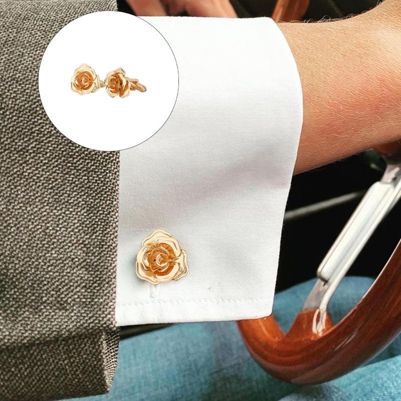 Comfort Fit French Cufflinks Copper Crafted Rose Pattern Shirt Sleeve Button Elegant Option for Various Occasion Wear
