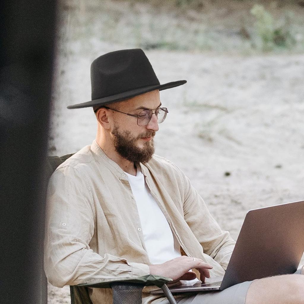 GEMVIE Felt Wide Soft Suitable for Outdoor and Travel Use Men's Hat, Brim, Hat, Casual, Black,