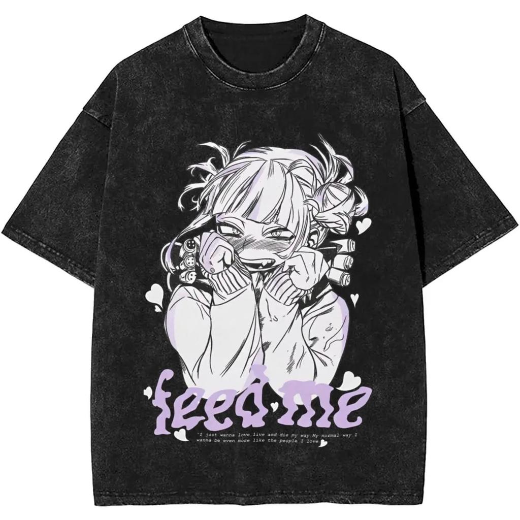 My Hero Academia Himiko Toga Vintage Spłowiony Oversize'owy T-shirt | Unisex Anime Streetwear Tee