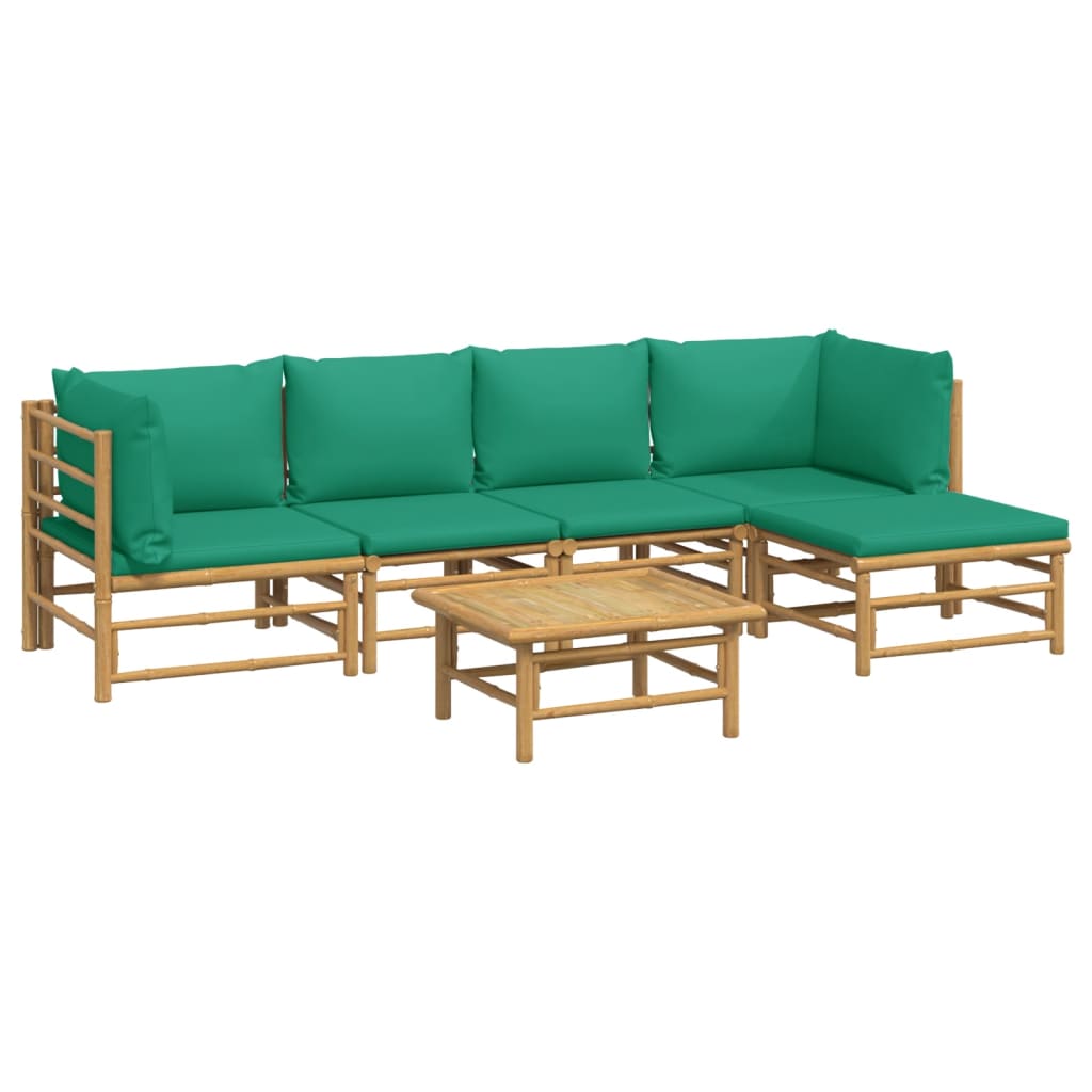Vidaxl 6-Cz. Garden Furniture Set, Green Cushions, Bamboo