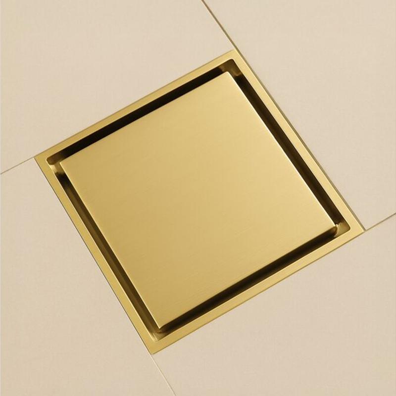 Factory Brass Tile Insert Floor Drain Brushed Gold Bathroom Shower Drain Invisible Floor Drain with Anti Odor Drainer (as the picture,Brass)