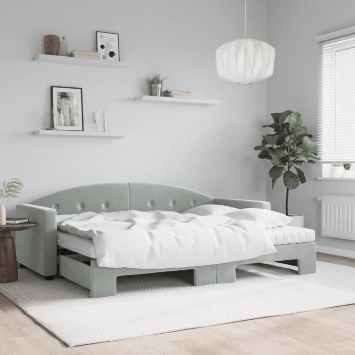 VidaXL Lit de jour avec gigogne et matelas gris clair 80x200cm velours 3197318