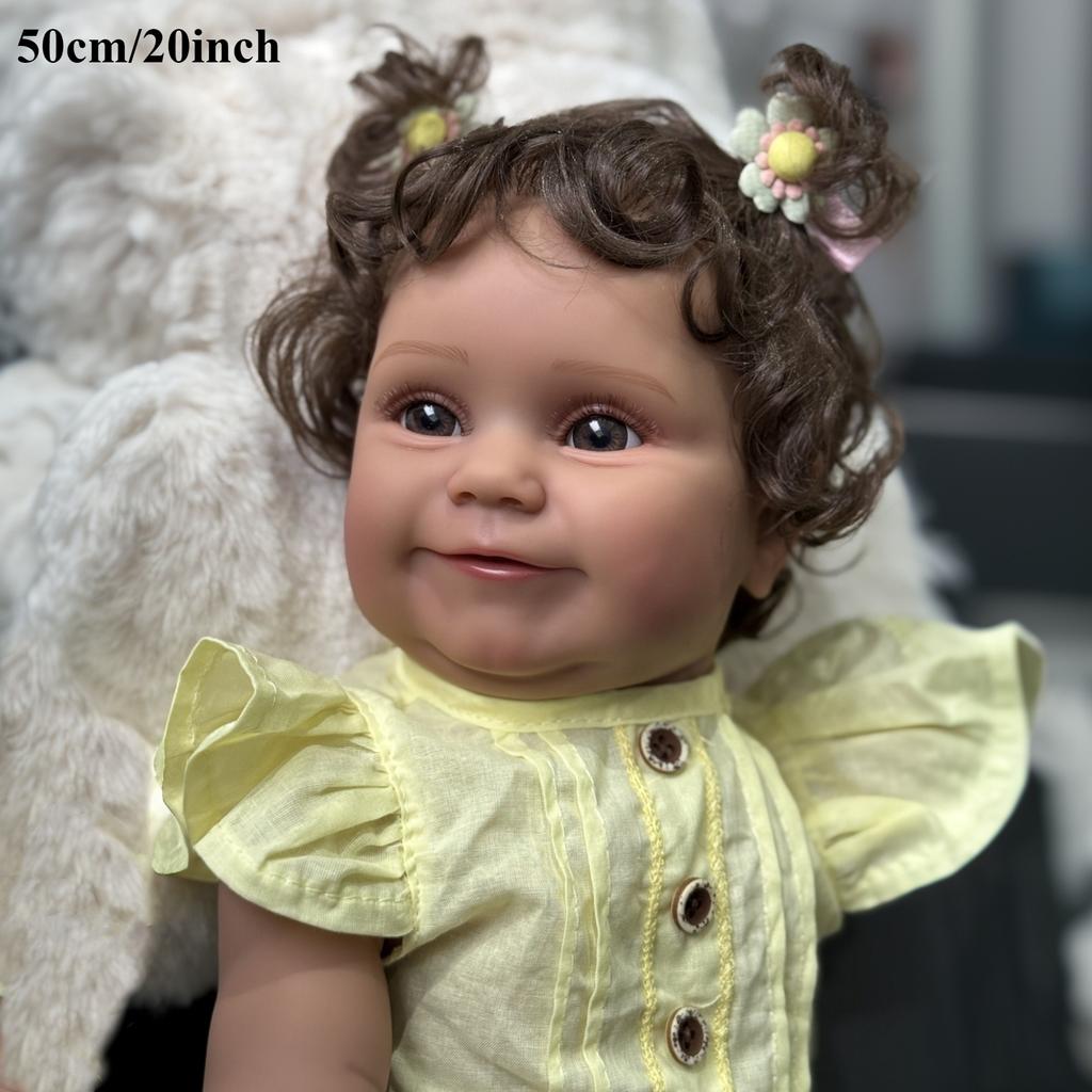 BZDOLL 20inch 50cm Full Body Soft Vinyl Limb Newborn Baby Doll Reborn Bebe Girl with Black Skin Lovely Birthday Gift Art Toy for Kids