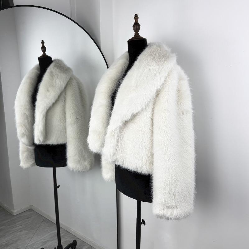 Wintermode Pelz Feder Oberbekleidung für Damen Revers Hohe Taille Warm Locker Langarm Pendelmantel Weiblich Pelz Feder