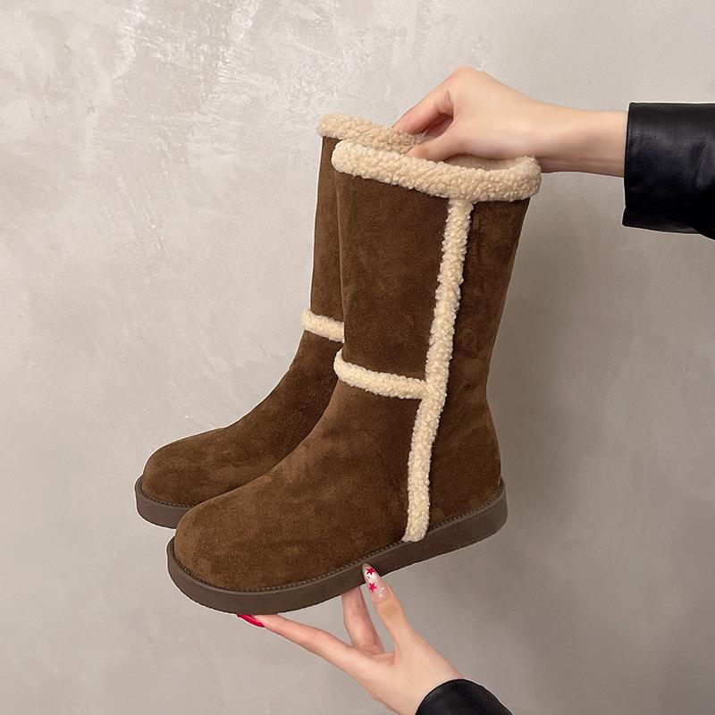 British snow boots women's 2025 autumn and winter new thick-soled versatile velvet thickened short boots medium boots