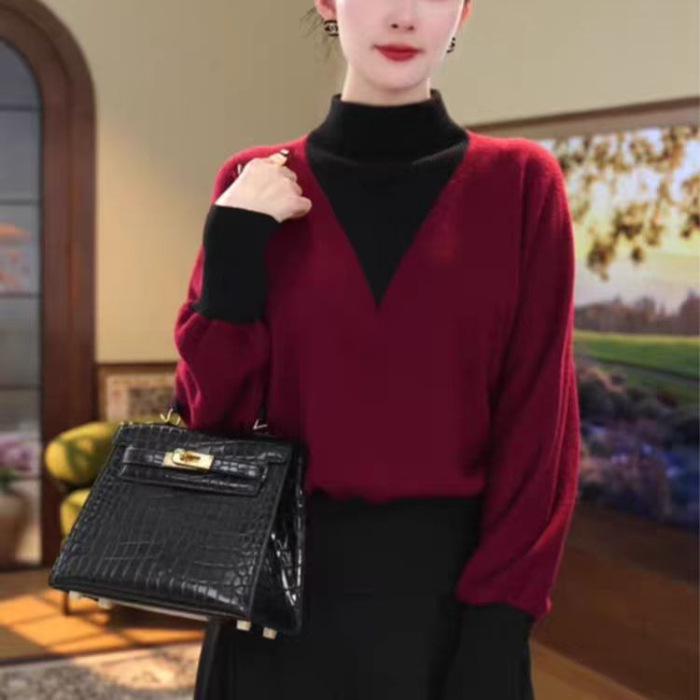 260g Ribbed Thermal Fleece Plus Size Batwing Sleeve Half-High Collar Layered Top XL