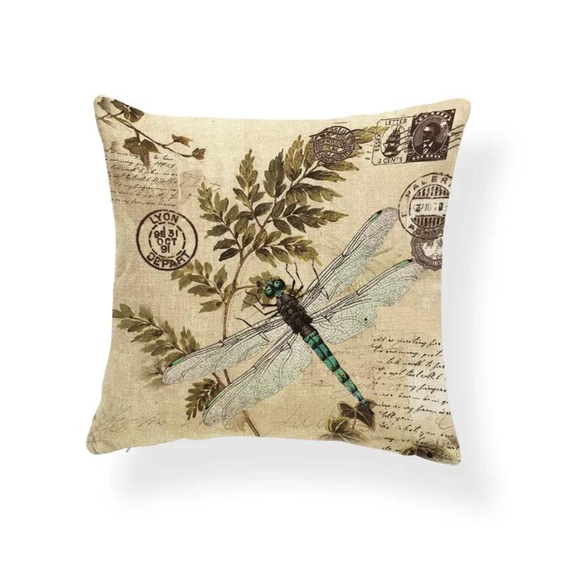 Dragonfly Pattern Cushions Leaves Cover Pillows Blue Backyard Gift for Students Stamp Pillow with Cover Insect Butterfly 45x45cm