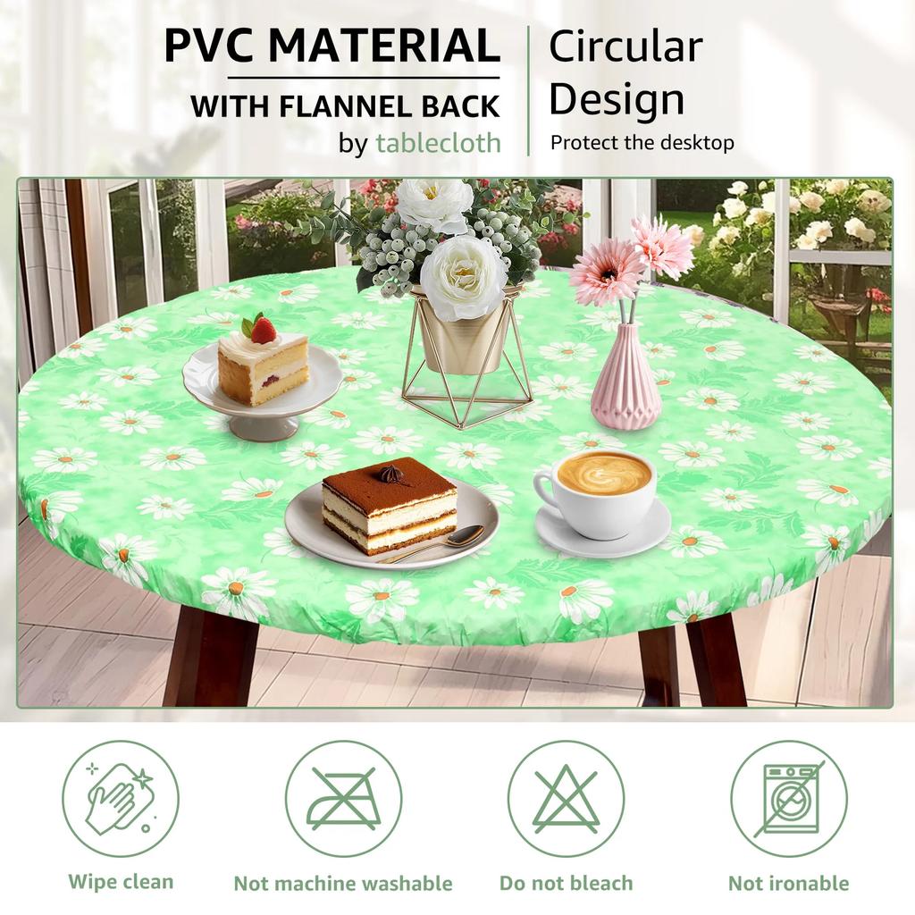 Elastic Round Table Cover PVC Waterproof Oil Proof Round Tablecloth Home Desktop Decoration Dining Table Cover for 110-140cm