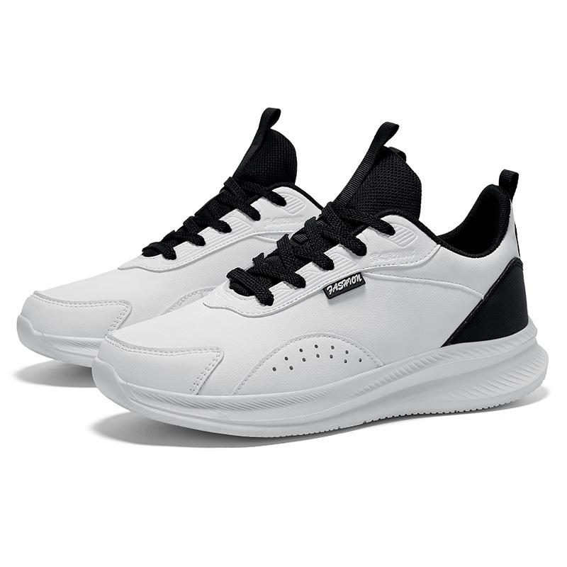 Men's leather sneakers lightweight casual outdoor single shoes running shoes large size black men's shoes