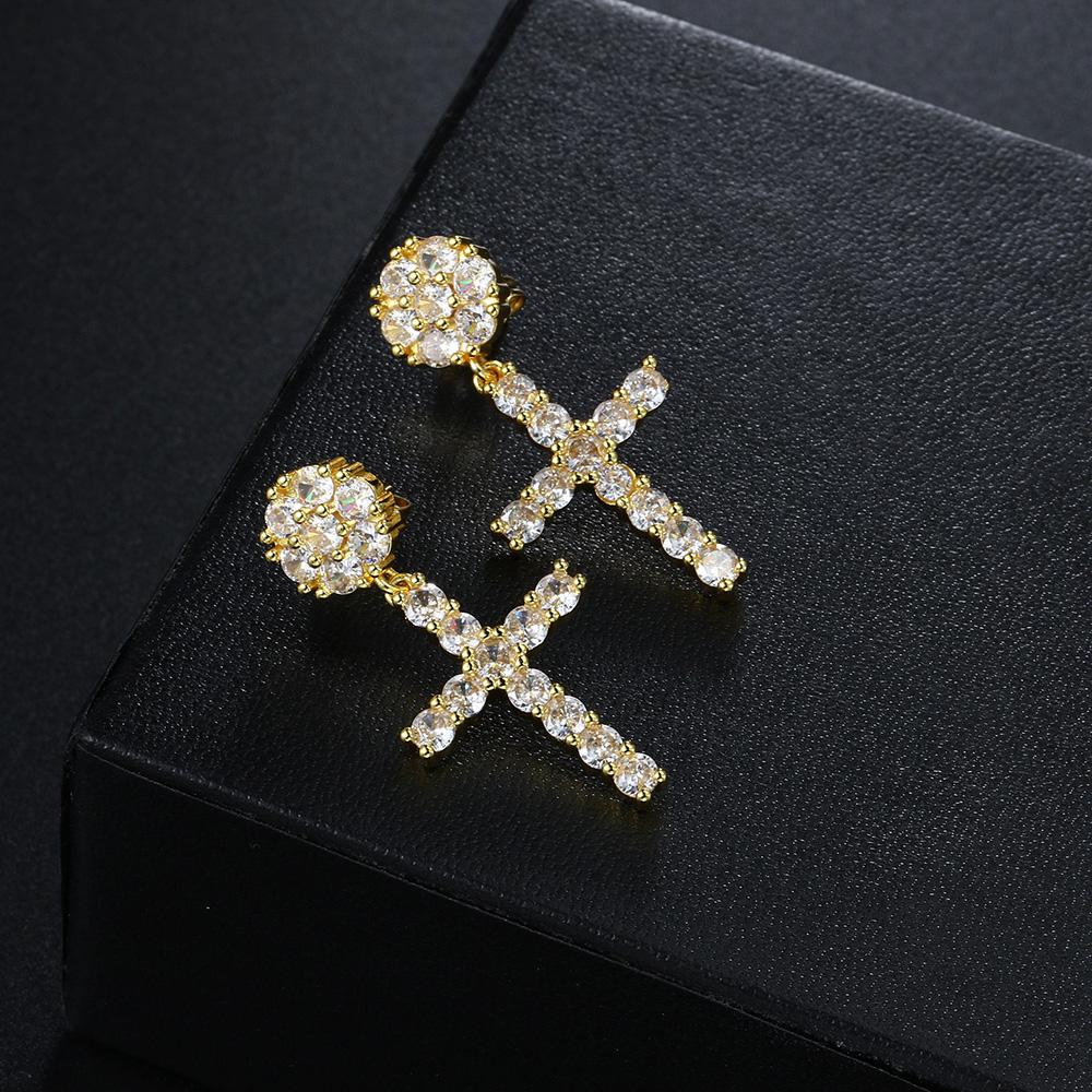 Big Cross Drop Earrings for Women Fashion Jewelry Punk Gold Color Hip Hop Zircon Earring Studs Men Ear Accessories OHE007