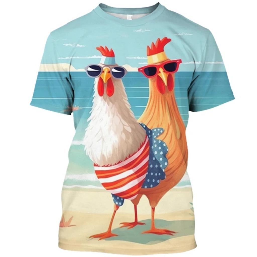 Summer Men's New Cute Chick Pattern T-Shirt, Fashionable Casual Fun Streetwear, Breathable Plus-Size Crew Neck Top