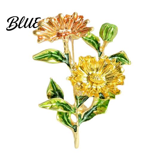 Windbreaker Brooch Pin Enamel Coloring Three Chrysanthemums Design Zinc Alloy