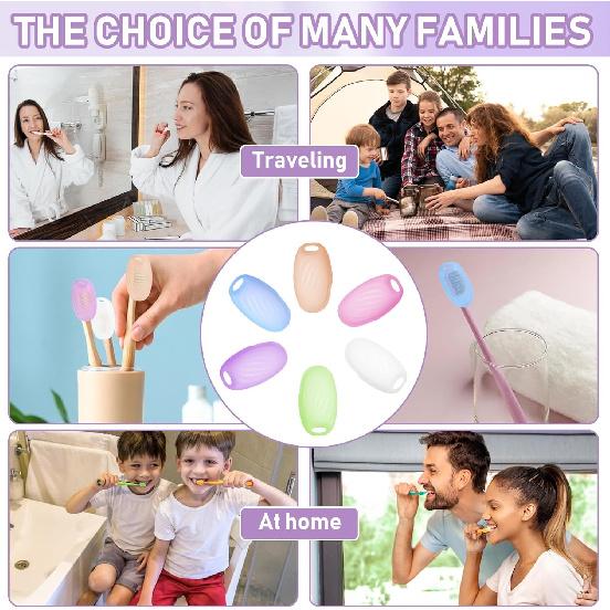 6Pcs Toothbrush Covers, Silicone Toothbrush Head Cover Toothbrush Protector Silicone Portable Tooth Brush Pod Case Protector, for Bathroom Home Trave